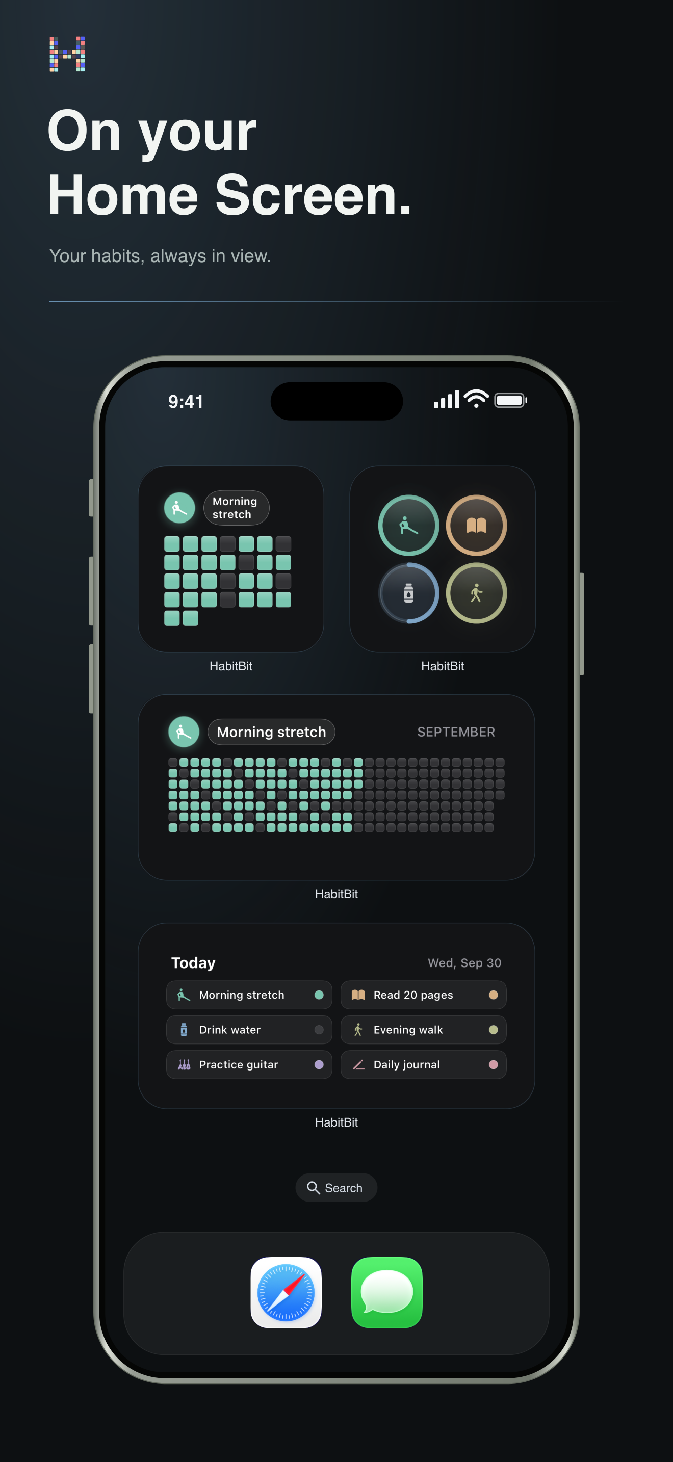 HabitBit widgets on the iPhone home and lock screens
