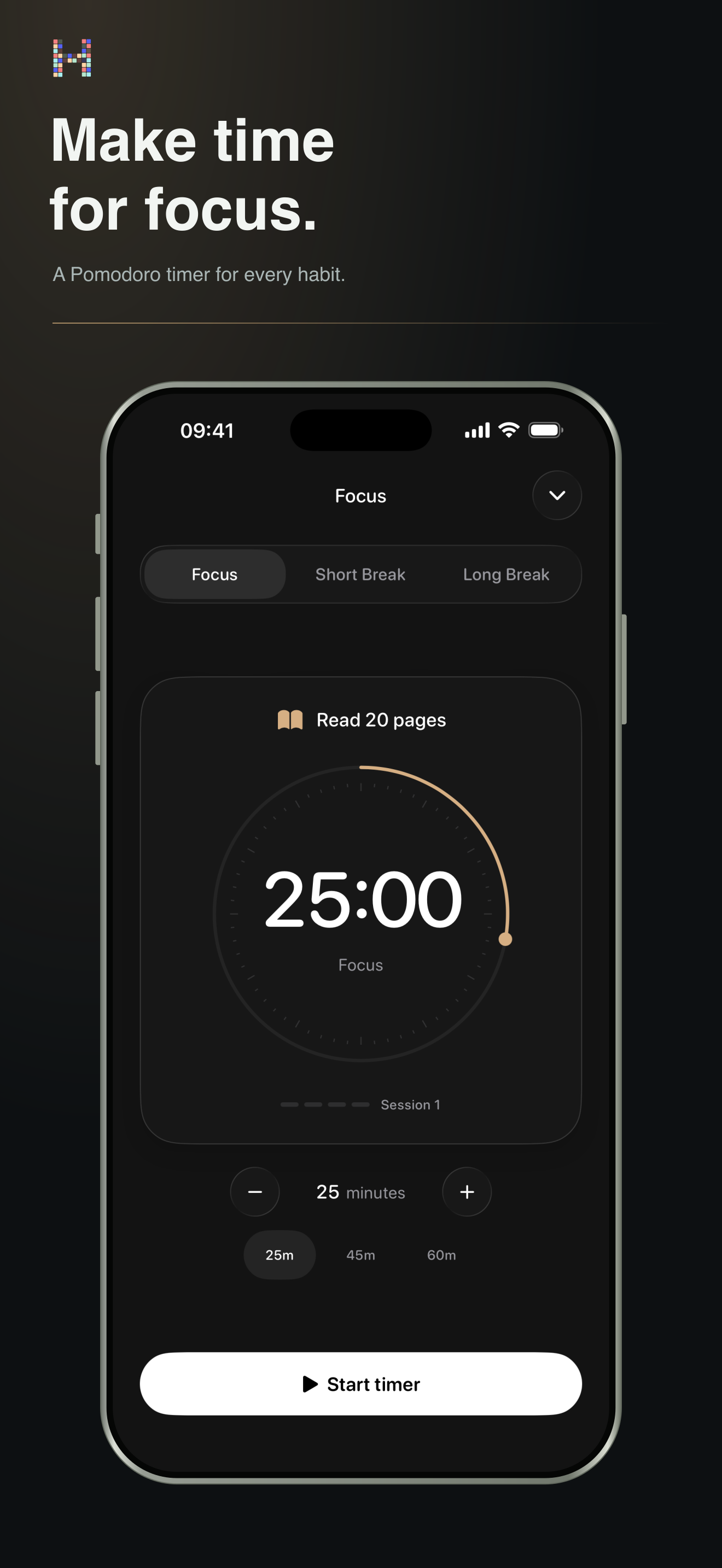 HabitBit focus timer for a journaling habit